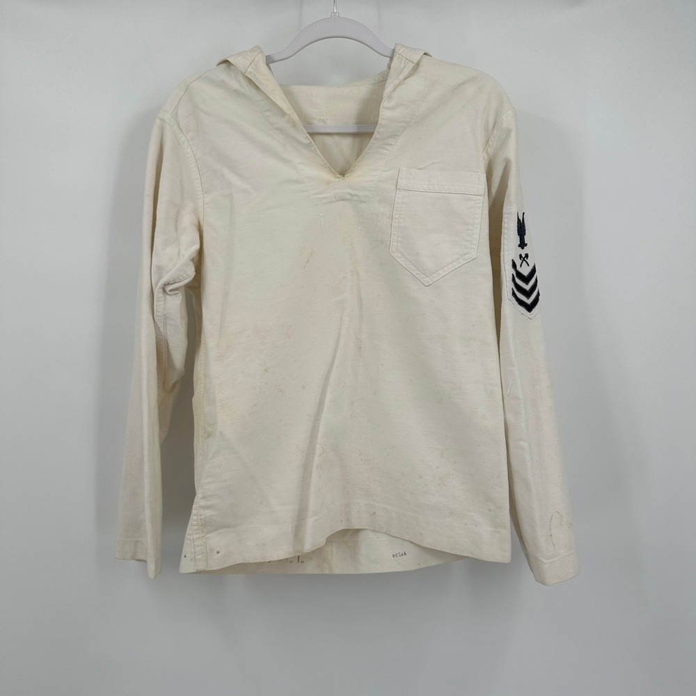 Vintage US Navy White Sailor Jumper Petty‎ Officer 3rd Class Patch Cotton Twill
